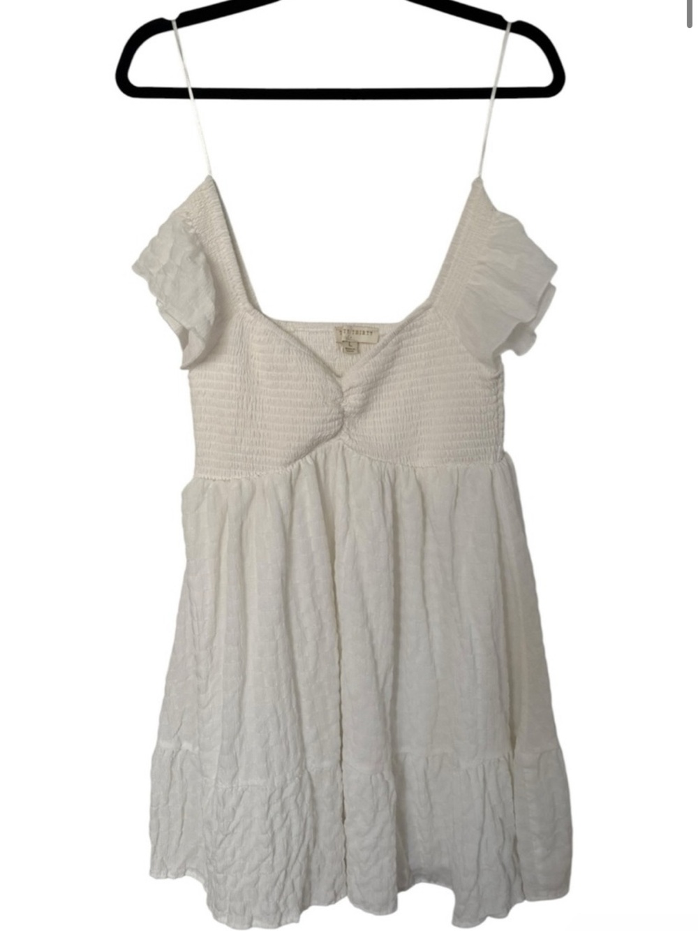 Thirty Thirty White Ruffled Smocked Bust Mini Dress